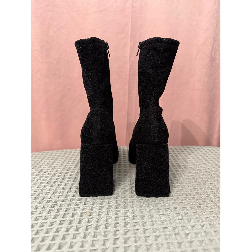 Abound Black Platform Sock Ankle Boots Women’s 8 Block Heel - Picture 3 of 7